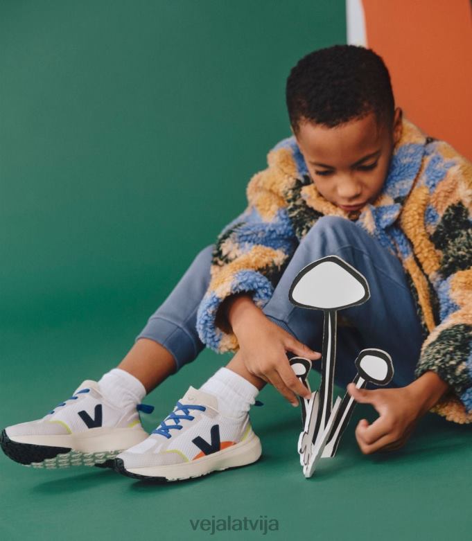 Veja bērni kanāriju elastīgās mežģīnes alveomesh balts nautico 4846D381 kurpes