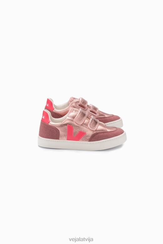 Veja bērni v-12 bezhroma ādas perlamutra roze fluo 4846D306 kurpes