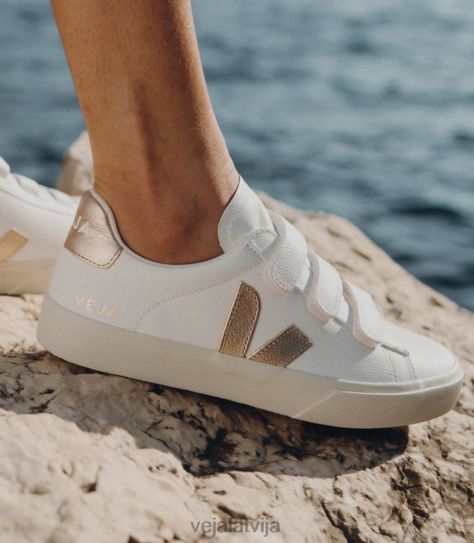 Veja sievietes recife bezhroma āda balta platīna 4846D246 kurpes